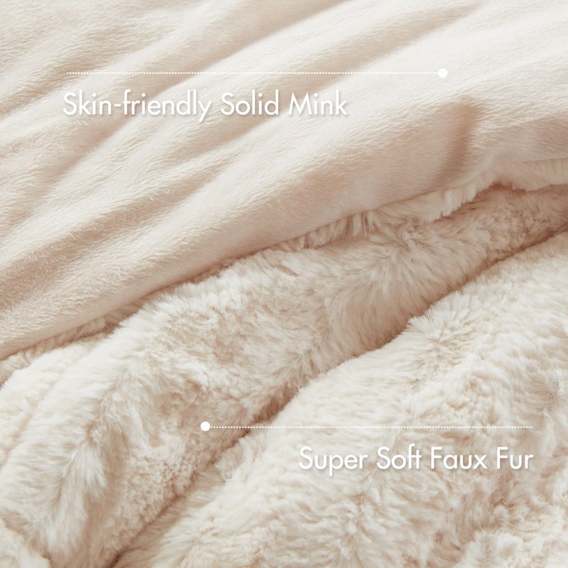 Madison Park Duke Luxe Faux Fur Reversible Comforter Set, Soft Plush Reverse, Modern Down Alternative Filling Cozy Bedding, Box Quilted Warm Cover, Matching Shams, King/Cal King, Champagne 3 Piece - Image 2
